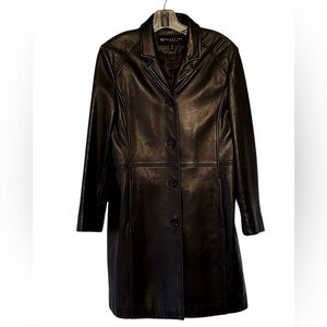 Black Leather 3/4 Coat Kenneth Cole M